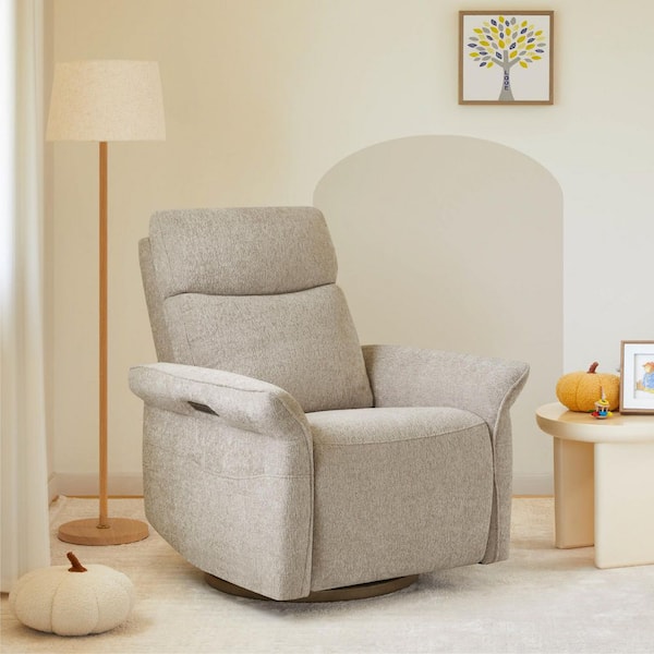 Isla Taupe Fabric Triple-Motor 270° Swivel Power Nursery Glider Recliner with Power Headrest Lumbar Support Side Pockets