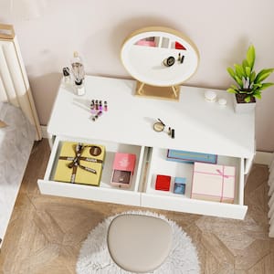 Ellie 38.2 in. Width White 2-Storage Drawers Computer Desk Acrylic Legs Makeup Vanity Console Writing Table Home Office