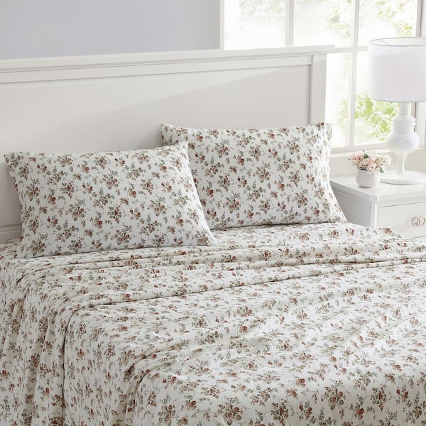 Laura Ashley Le Fleur 4-Piece Orange Cotton Flannel King