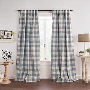 Grainger Chambray Buffalo Check Poly-Linen 52(in)X95(in) Rod Pocket/Back Tab Blackout Curtain Panel
