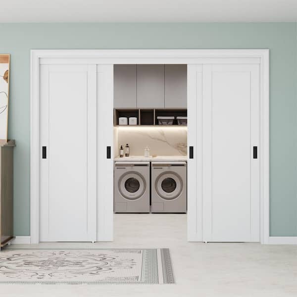 96 in. x 96 in. Paneled 1-Lite White Finished MDF Muti-Design Sliding Door with Hardware