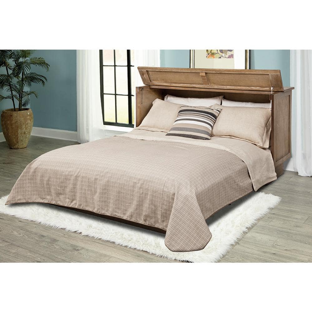 Queen Size Ash Wood Murphy Cabinet Bed with Drawer