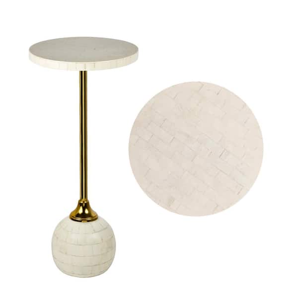 Evelyn 26 in. Modern Glam Metal/Resin Mosaic Pedestal Drink Table, Cream/Gold