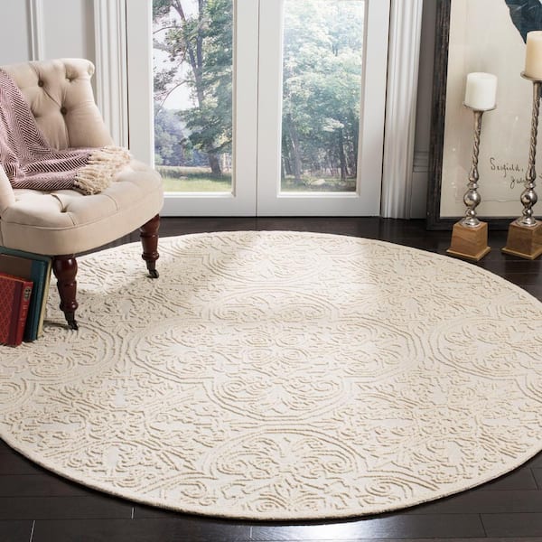 Trace Ivory 6 ft. x 6 ft. Round Floral Medallion Geometric Area Rug