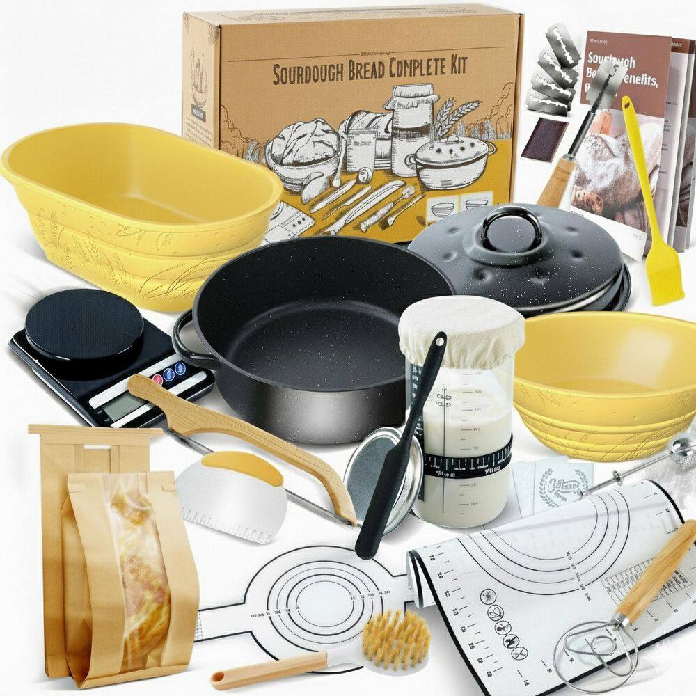 Sourdough Bread Baking Kit w/ Pot, 2 Silicone Proofing Baskets, Bread Making Tools, Digital Scale, Recipe Book, Yellow price history on PriceWatchPro