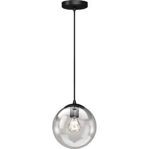 1-Light Black Indoor Mini Pendant Light with Clear Round Glass Shade