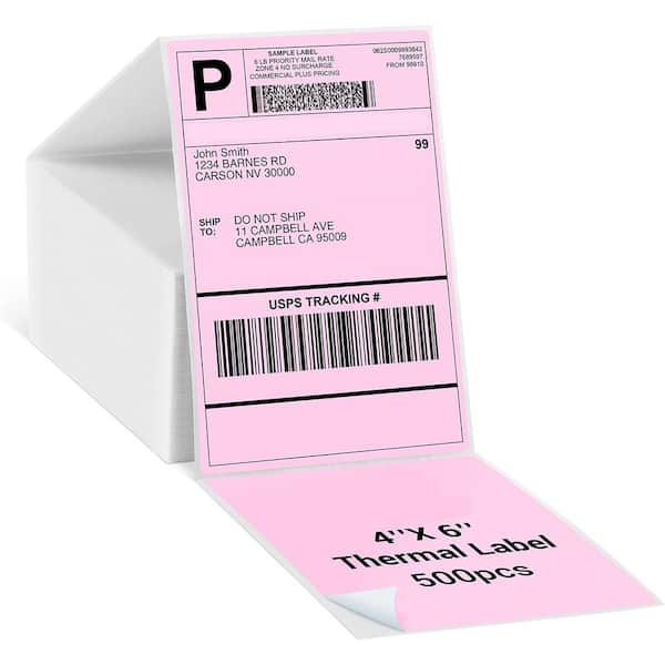 Unbranded Pink Thermal Shipping Labels 4 x 6 in. Fan-Fold 500 Pieces for Postage Barcode Address Mail Product Logo Labels