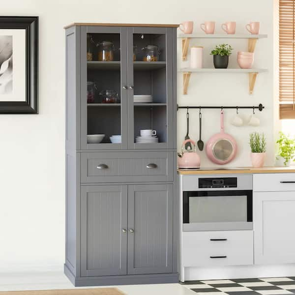 Lark Manor White Food Storage Kitchen Pantry with Glass Doors