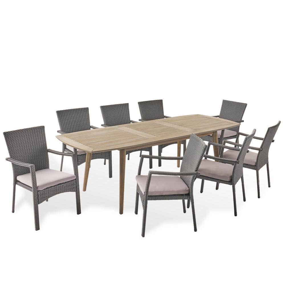 Gray 9-Piece Expandable Patio Dining Set with Cushions