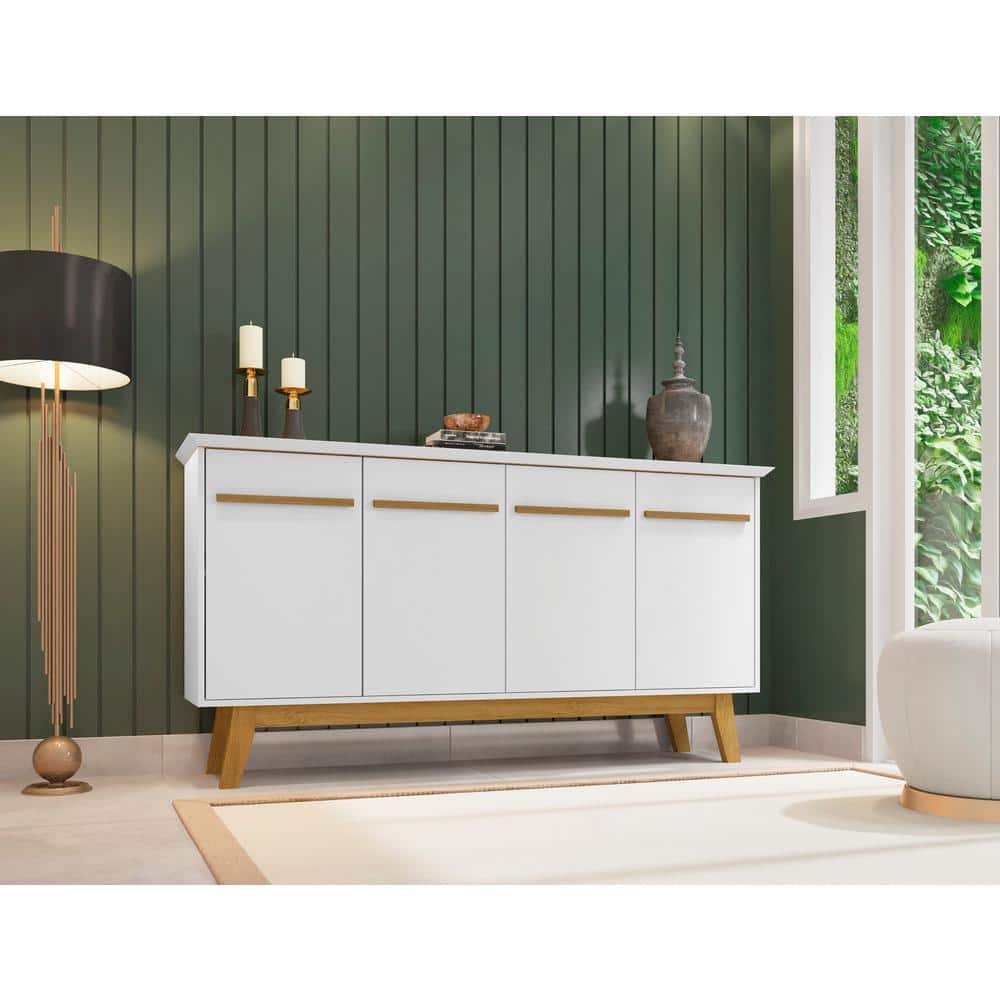 63" White Solid Wood Mid-Century Modern Sideboard