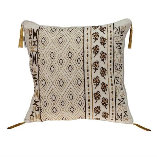 PARKLAND COLLECTION Marjoram Transitional Beige & Gold Throw Pillow