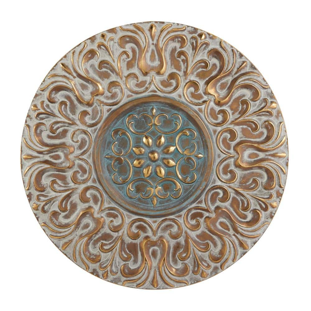 Gold and Silver Embossed Metal Floral Wall Plate Decor