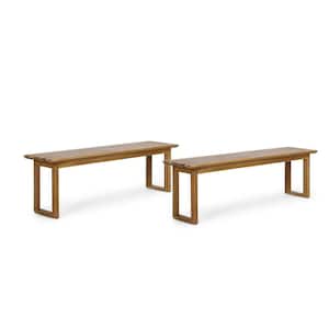 Aggie 2-Person Teak Acacia Wood Outdoor Patio Bench (2-Pack)