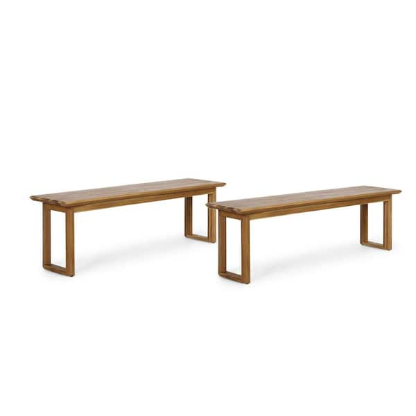 Noble House Aggie 2-Person Teak Acacia Wood Outdoor Patio Bench (2-Pack)