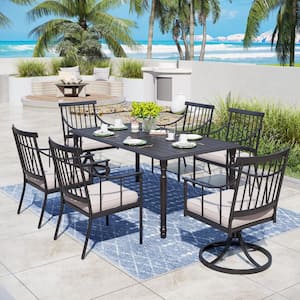 7-Piece Metal Rectangular Patio Outdoor Dining Set with Beige Cushions