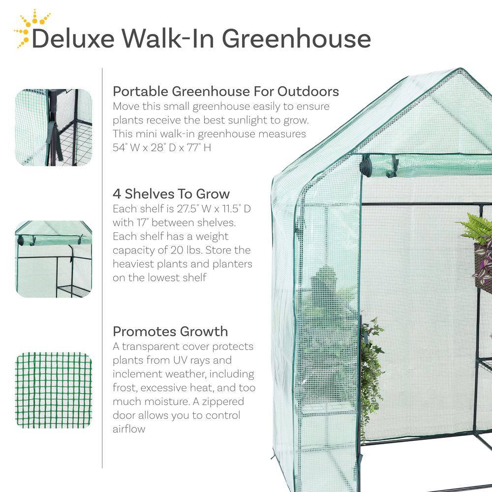 Green 37" Portable Walk-In Greenhouse with Iron Frame and Shelves