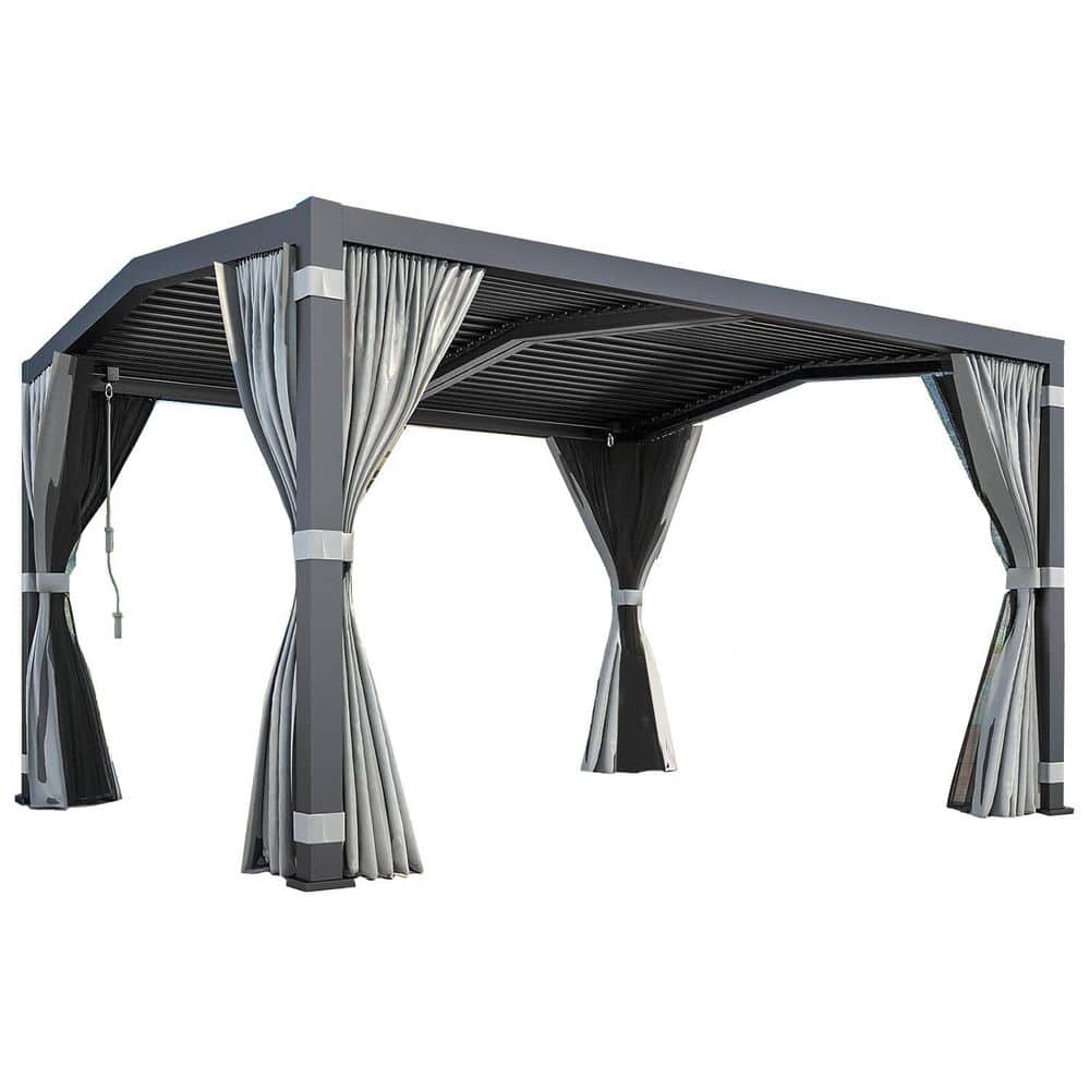 11 ft. x 13 ft. Louvered Pergola with Adjustable Rainproof Roof, Wood Grain