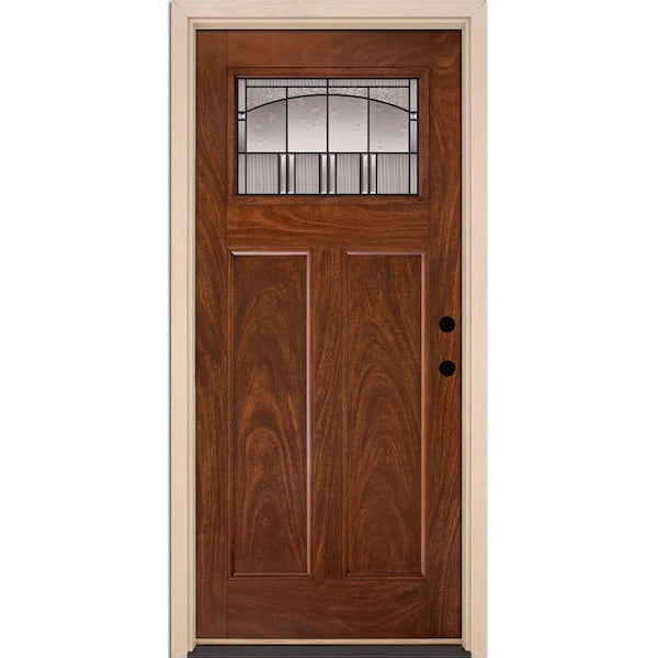Feather River Doors 35.5 in. x 81.625 in. Horizon Craftsman 1/4 Lite Stained Chocolate Mahogany LH Inswing Fiberglass Prehung Front Door