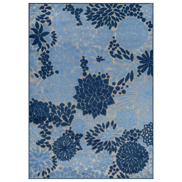 Indoor/Outdoor High-Low Textured, Floral, Easy-Clean Patio Rug 2 ft. x 3 ft. Blue Area Rug