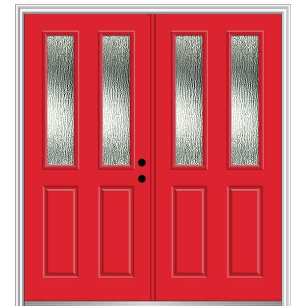 MMI Door 72 in. x 80 in. Left-Hand/Inswing Rain Glass Red Saffron Fiberglass Prehung Front Door on 4-9/16 in. Frame