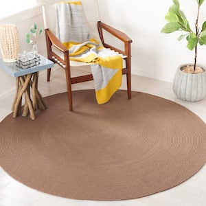 Braided Brown Doormat 3 ft. x 3 ft. Abstract Round Area Rug