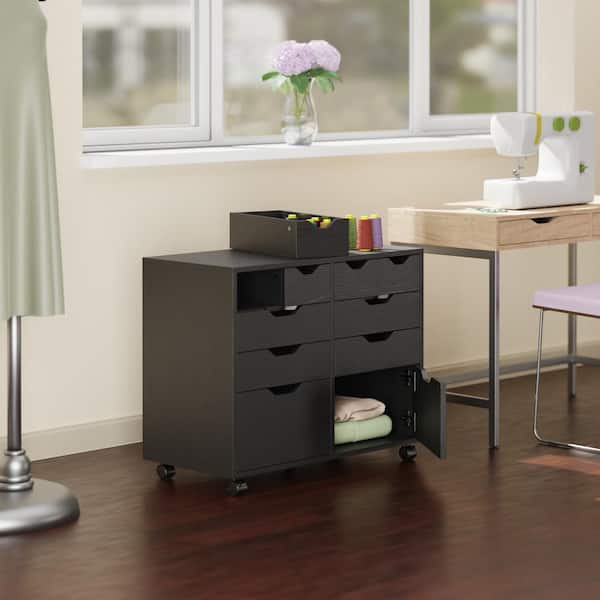 WINSOME WOOD Halifax Black Cabinet with 4 Small and 4 Medium