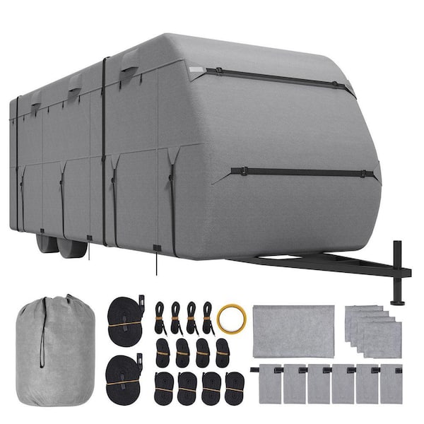 Travel Trailer Cover, 18-20 ft. RV Cover, Waterproof, and Rip-Stop RV Cover, 4-Layer Non-Woven Fabric Camper Cover