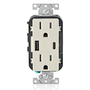 15 Amp Decora Type A and C USB Charger Tamper-Resistant Outlet, Light Almond