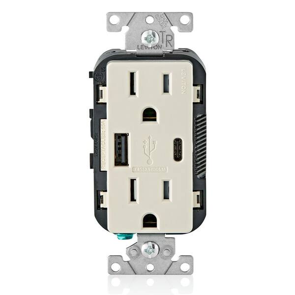 thumbnail image 2 of Leviton T5633-E 5.1A USB Type A/Type-C Wall Outlet Charger With 15A 2 of 14