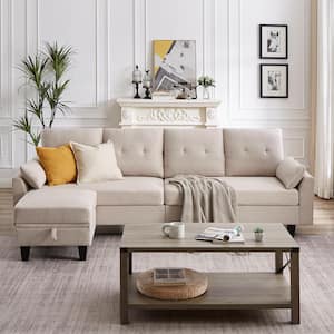 101 in. W Slope Arms Fabric L Shaped Fabric Modern Sectional Sofa in Beige with Storage Ottoman and Side Bags
