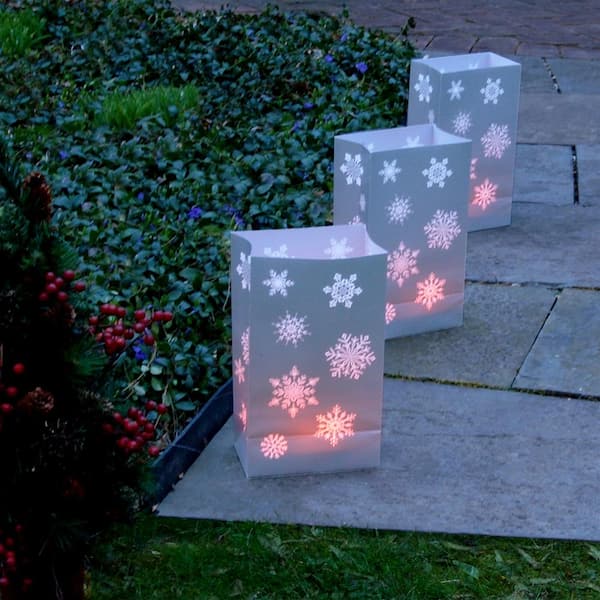 Lumabase Silver Snowflake Set of 6 Battery Operated with Timer Luminaria Kit