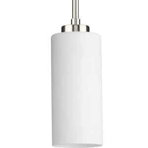 Cofield Collection 4 in. 1-Light Brushed Nickel Transitional Pendant with Etched White Glass Shade