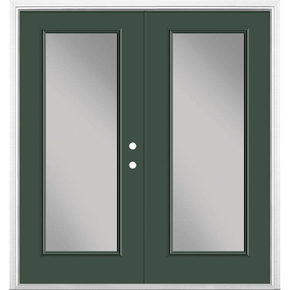 Masonite 72 in. x 80 in. Conifer Steel Prehung Left-Hand Inswing Full Lite Clear Glass Patio Door with Brickmold, Vinyl Frame -  38786
