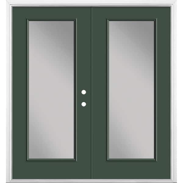 Masonite 72 in. x 80 in. Conifer Steel Prehung Left-Hand Inswing Full Lite Clear Glass Patio Door with Brickmold, Vinyl Frame