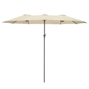 15 ft. 3 Top Outdoor Market Patio Umbrella with Crank in Khaki