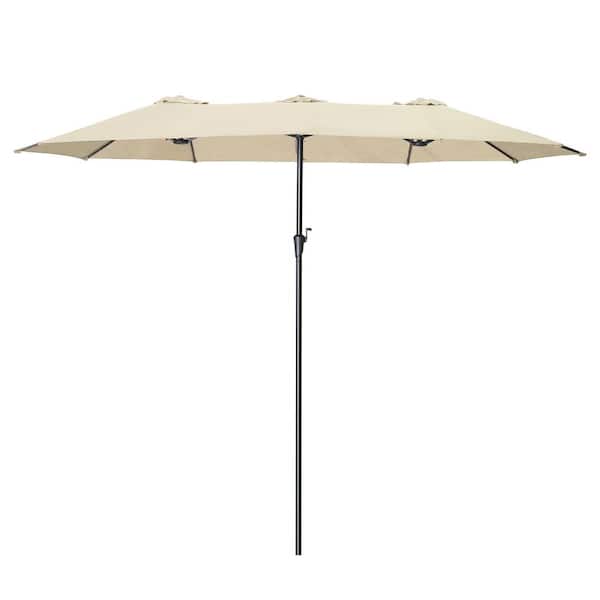 OVASTLKUY 15 ft. 3 Top Outdoor Market Patio Umbrella with Crank in Khaki