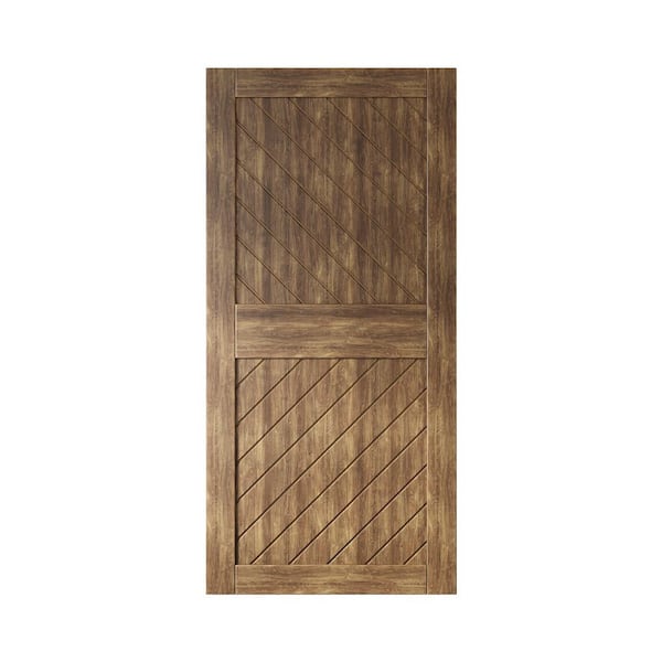 HOMACER XT4 40 in. x 84 in. C-Panel Solid Core Dark Walnut Slanted Stripe Design Pine Wood Interior Sliding Barn Door Slab