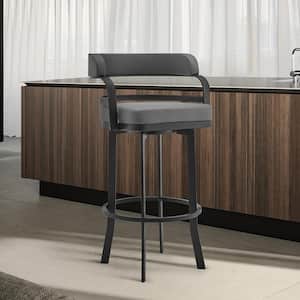 Prinz 26 in. Low Back Gray Faux Leather and Black Metal Swivel Bar Stool