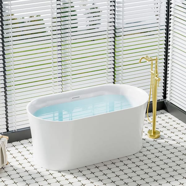 Eden 59 in. x 31.5 in. Pure Virgin Acrylic Freestanding Soaking Bathtub with Chrome Drain in White