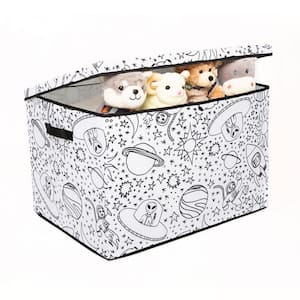 Kid's White Coloring Medium Cube Storage Bin with Removable Divider and 4-Pack of Washable Markers