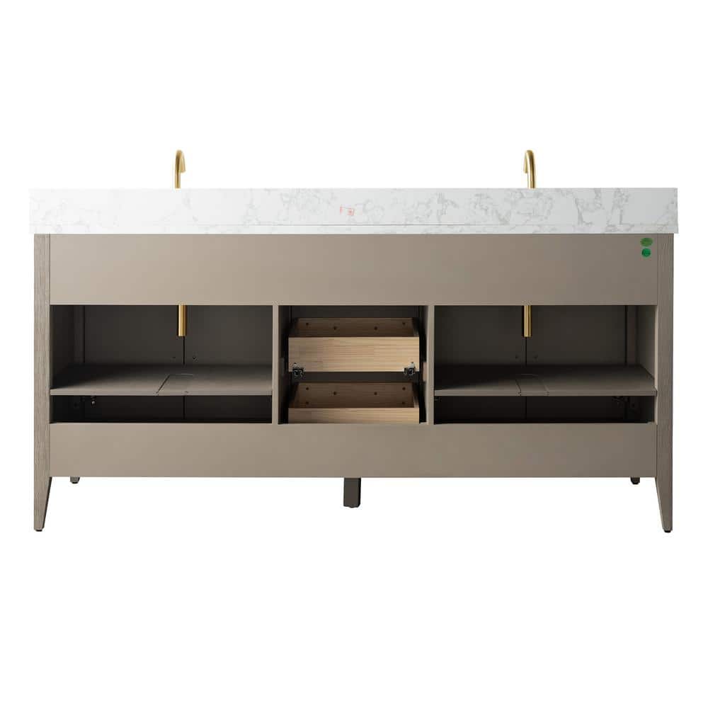 72'' Driftwood Gray Double Bathroom Vanity with Marble Top