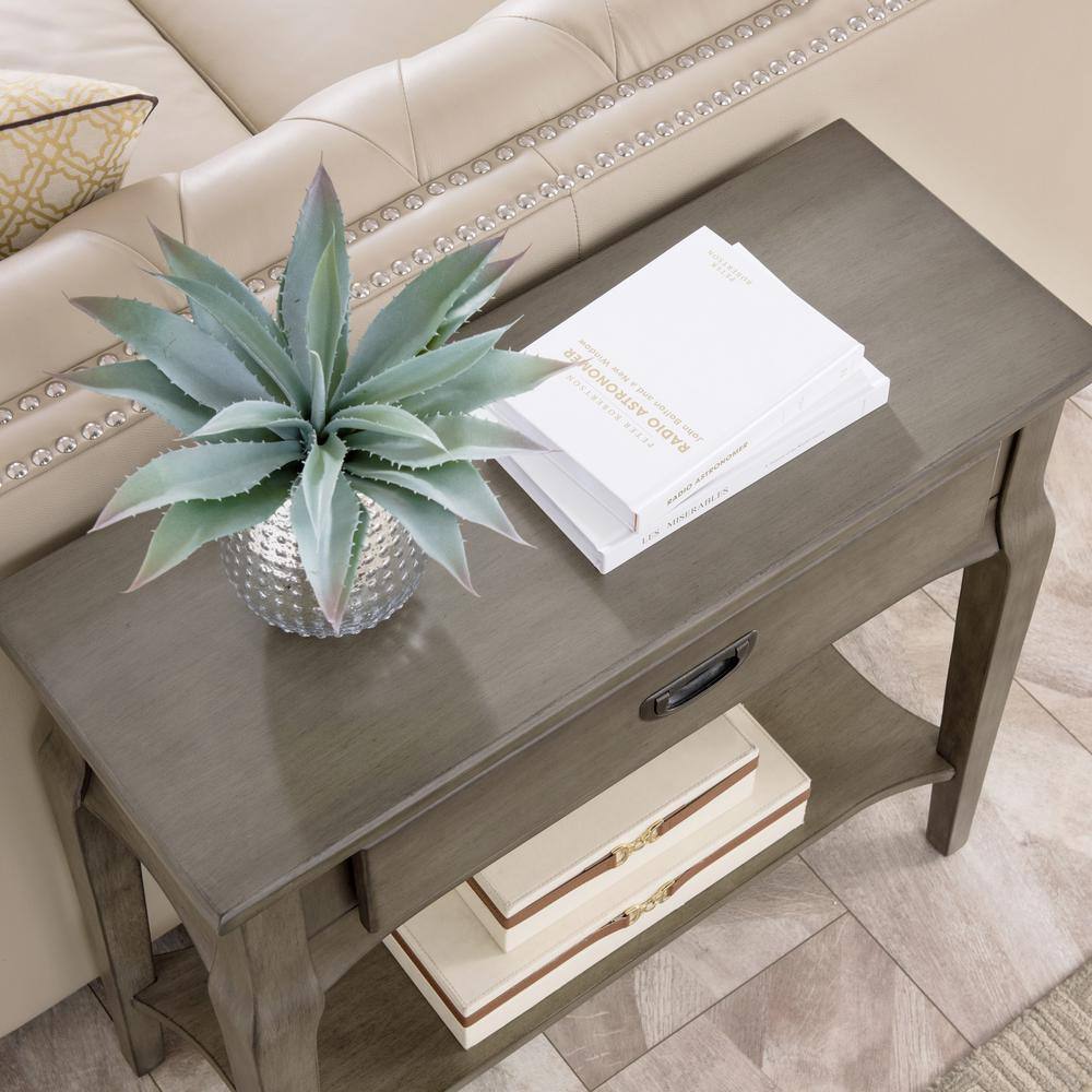 Gray Solid Wood Hall Console Table with Drawer and Shelf