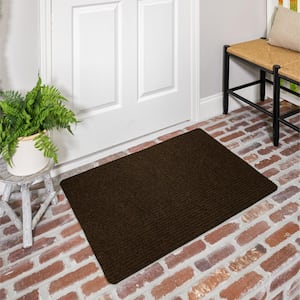 Striped Utility Mat Brown Indoor/Outdoor 18 in. x 30 in. Utility Door Mat (2-Piece Set)