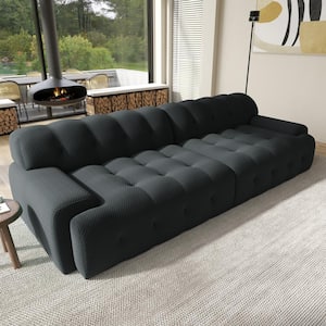 102.4 in. W Square Arm Knit Fabric Rectangle Waffle Sofa in Black