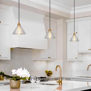 Modern Kitchen Island Pendant Light Eicy 1-Light Black & Gold Pendant Light with Water-Rippled Glass Shade