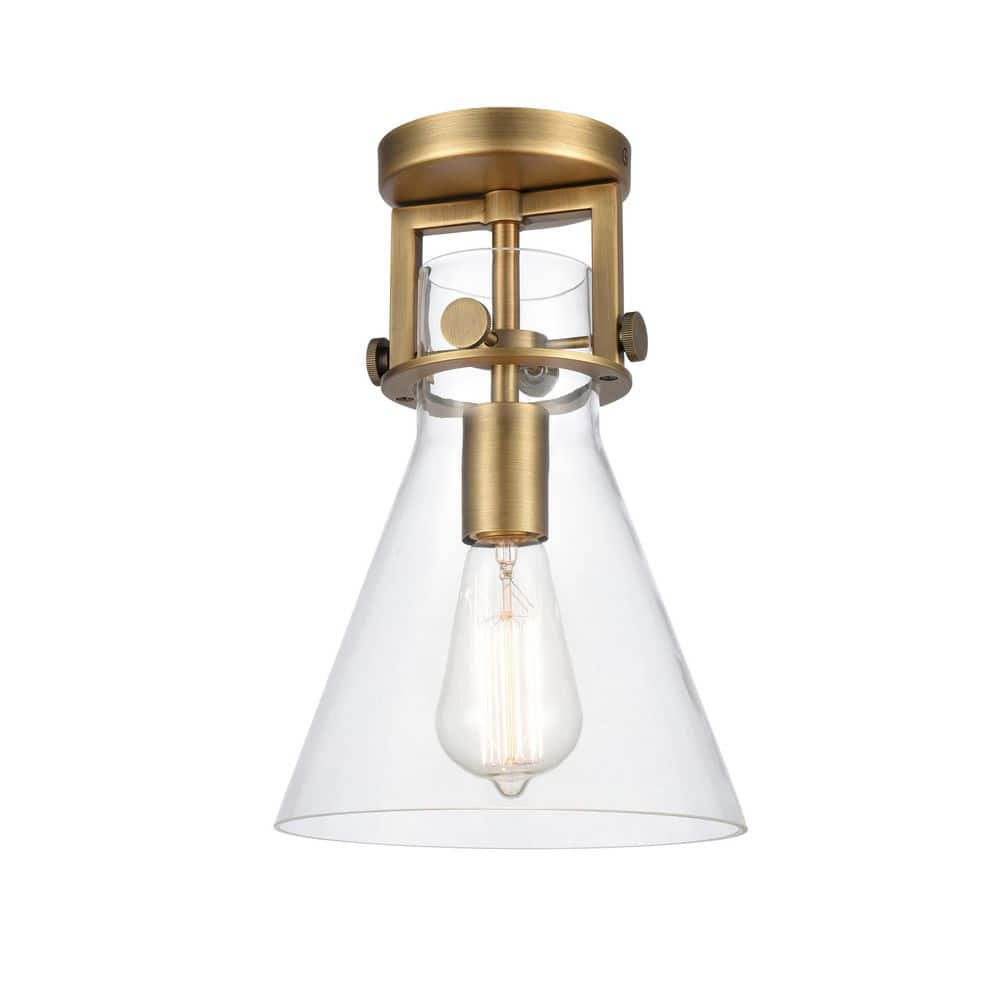 Newton Cone 8 in. 1-Light Brushed Brass Industrial Flush Mount with Clear Glass Shade price history on PriceWatchPro