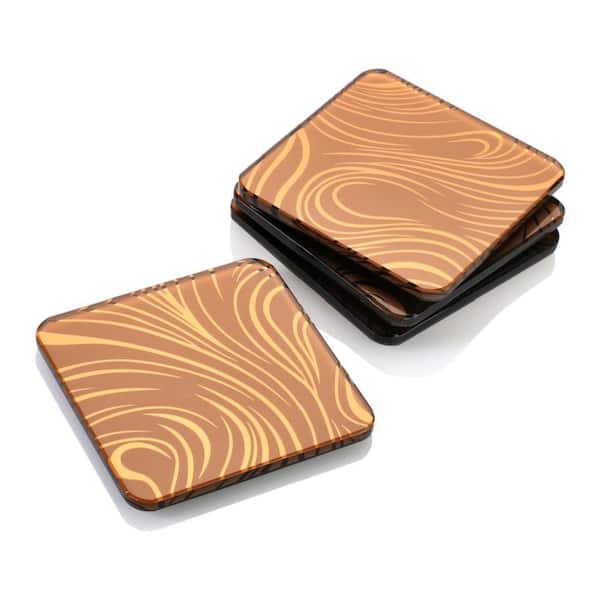 Mascot Hardware Designer Glass 4-Pieces Golden Brown Coasters