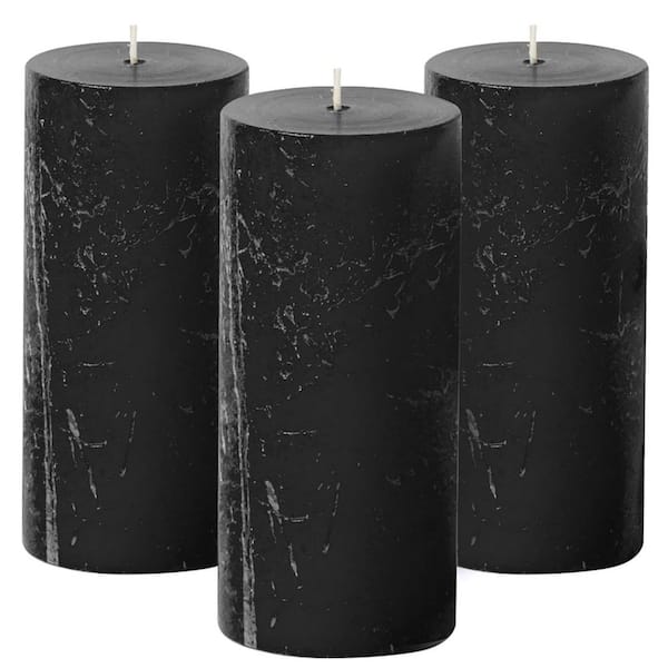 Black Unscented Smokeless Dripless Wax Single Wick Pillar Candle 3-Pack