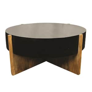 39 in. Brown Round Wood Coffee Table with Crossed Base