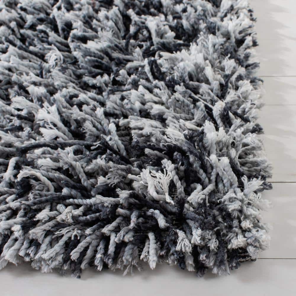 Handmade Black and Ivory Tufted Shag Rug, 8' x 10'